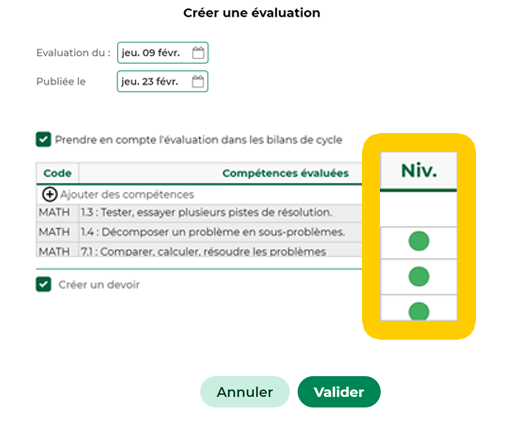 niveaux competences