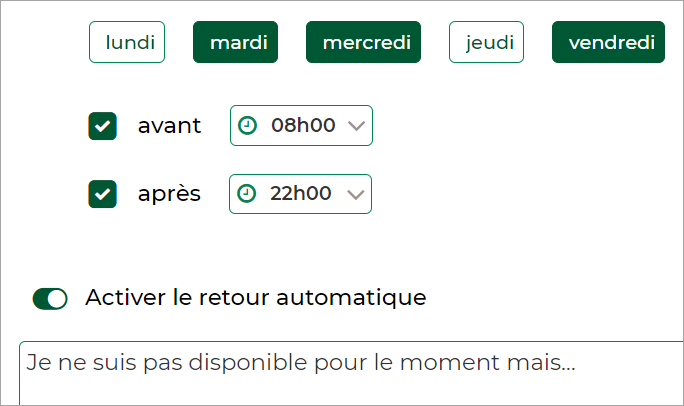 rglage des heures de disponibilit