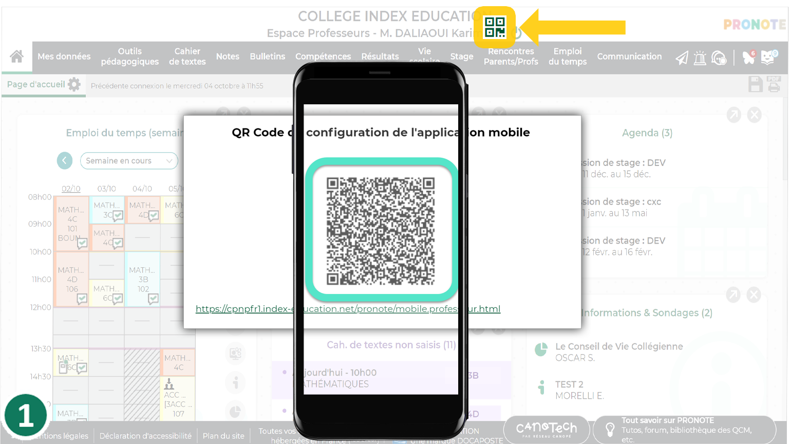 QR code dans PRONOTE