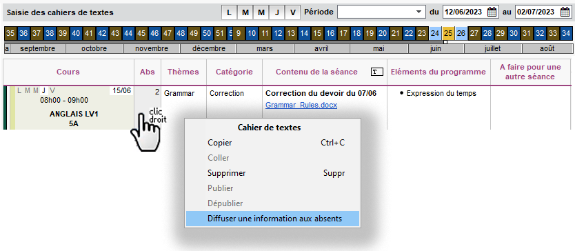 communiquer avec lves absents