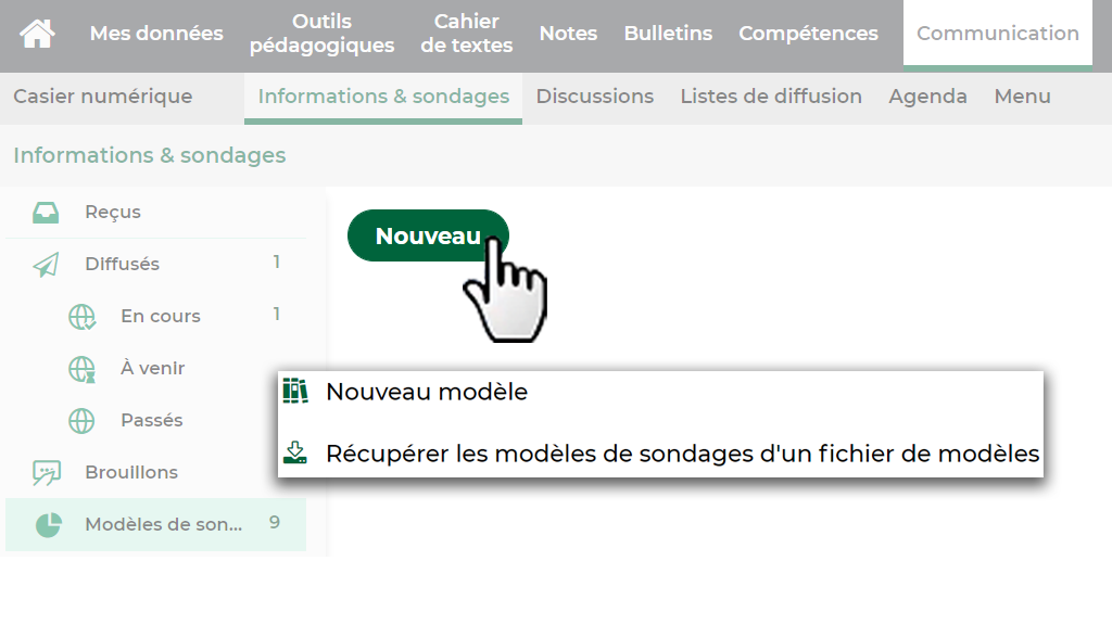 capture écran nouveau modèle de sondage