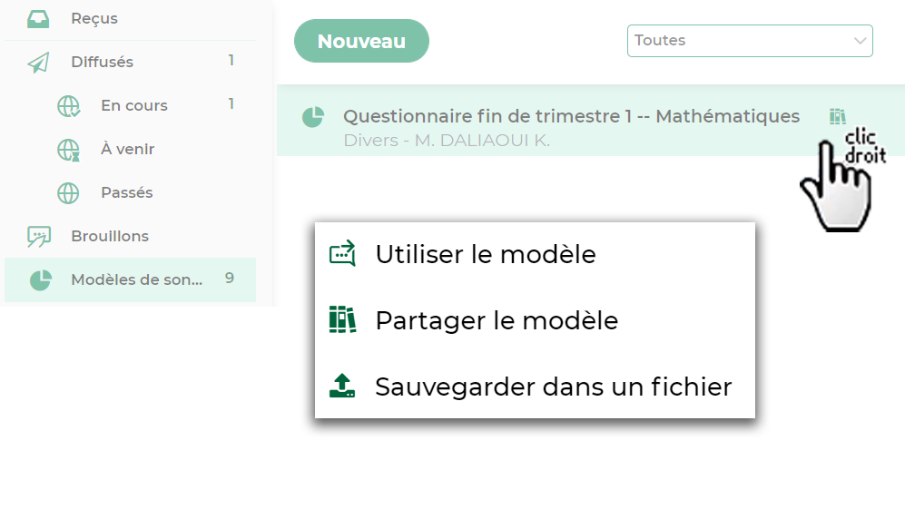 capture écran modifier modèle de sondage
