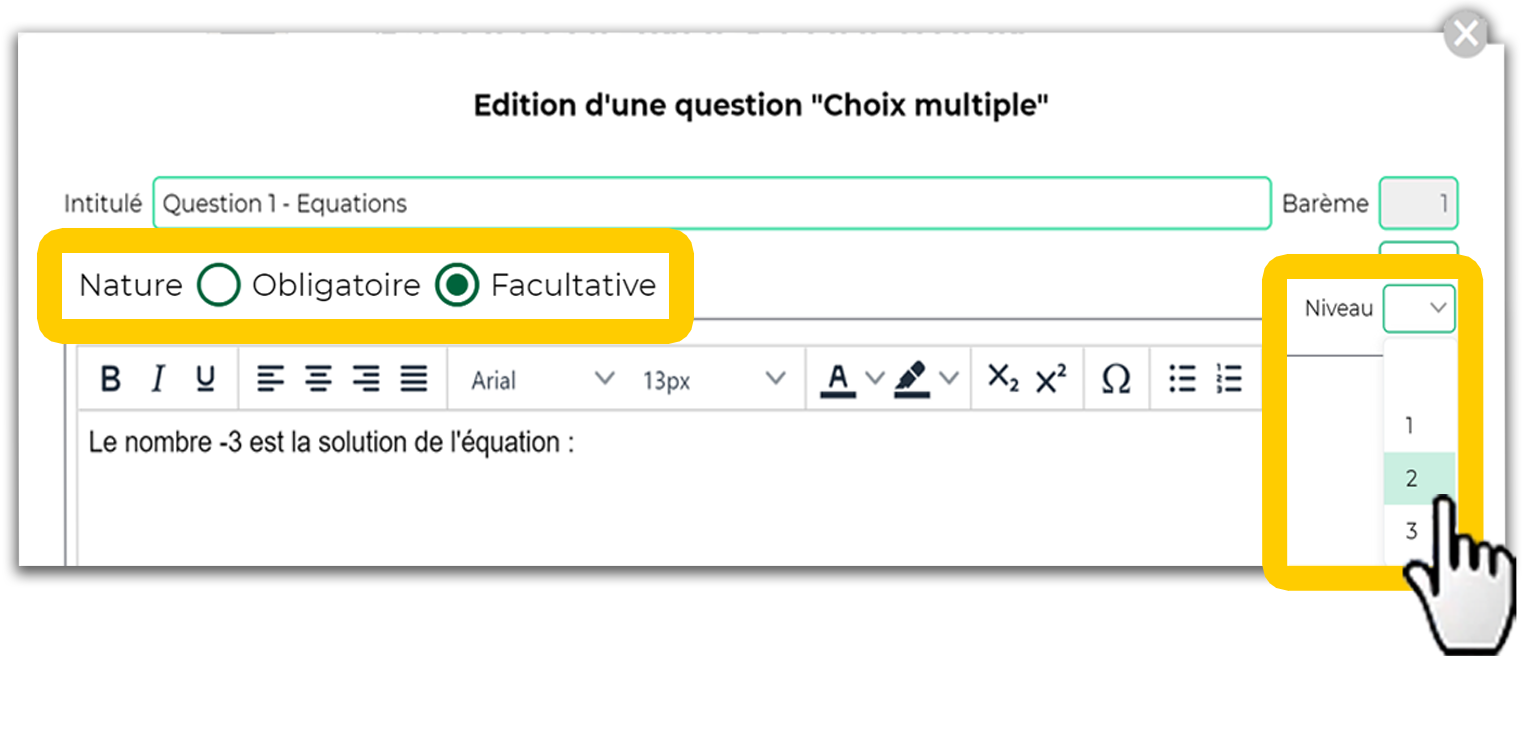 capture cran diition question QCM dans PRONOTE