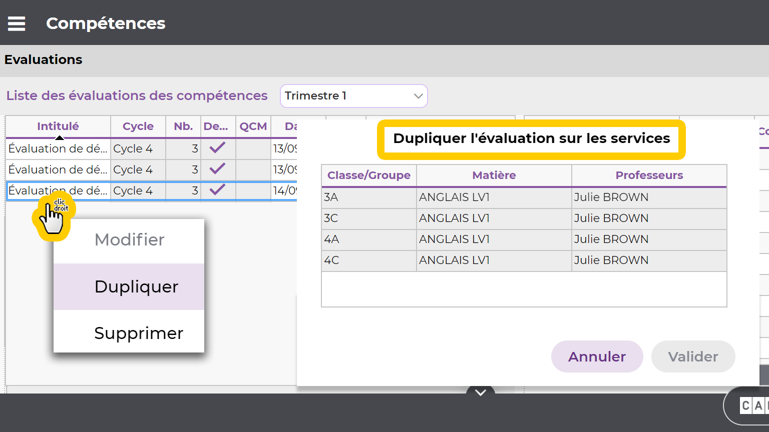 Capture cran comptences sens de saisie