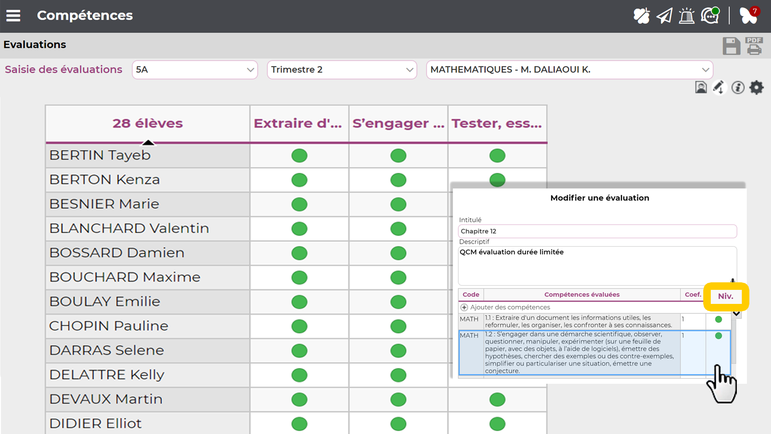 Capture cran comptences slection du niveau