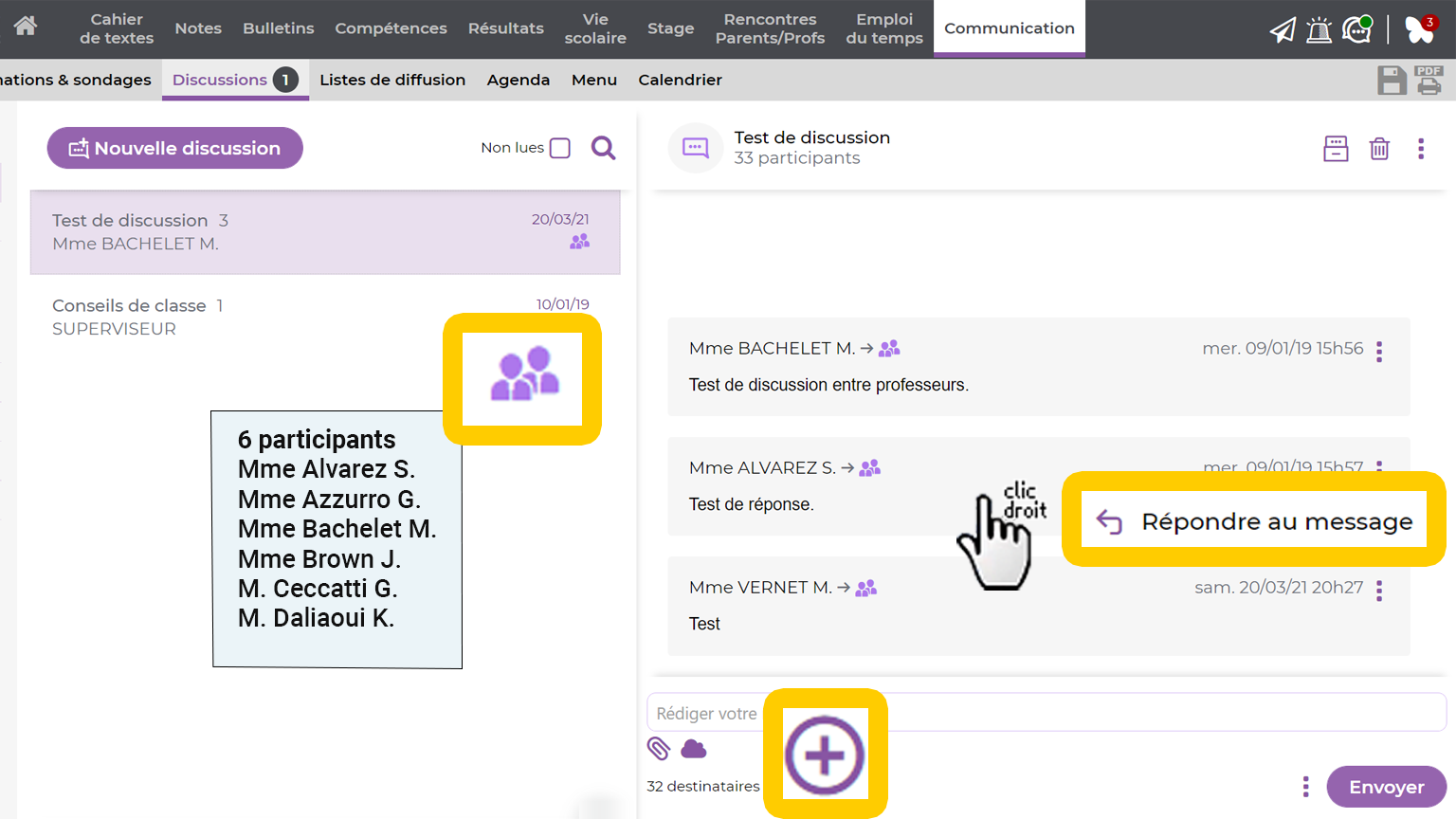 capture cran choisir participants conversation PRONOTE