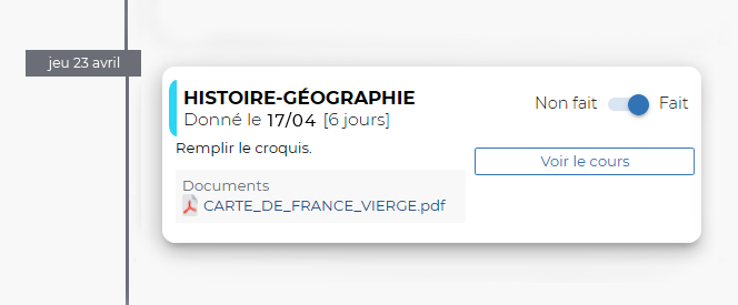 cahier de texte PRONOTE
