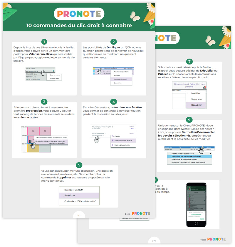 vignette mémo 10 commandes du clic droit à connaître PRONOTE