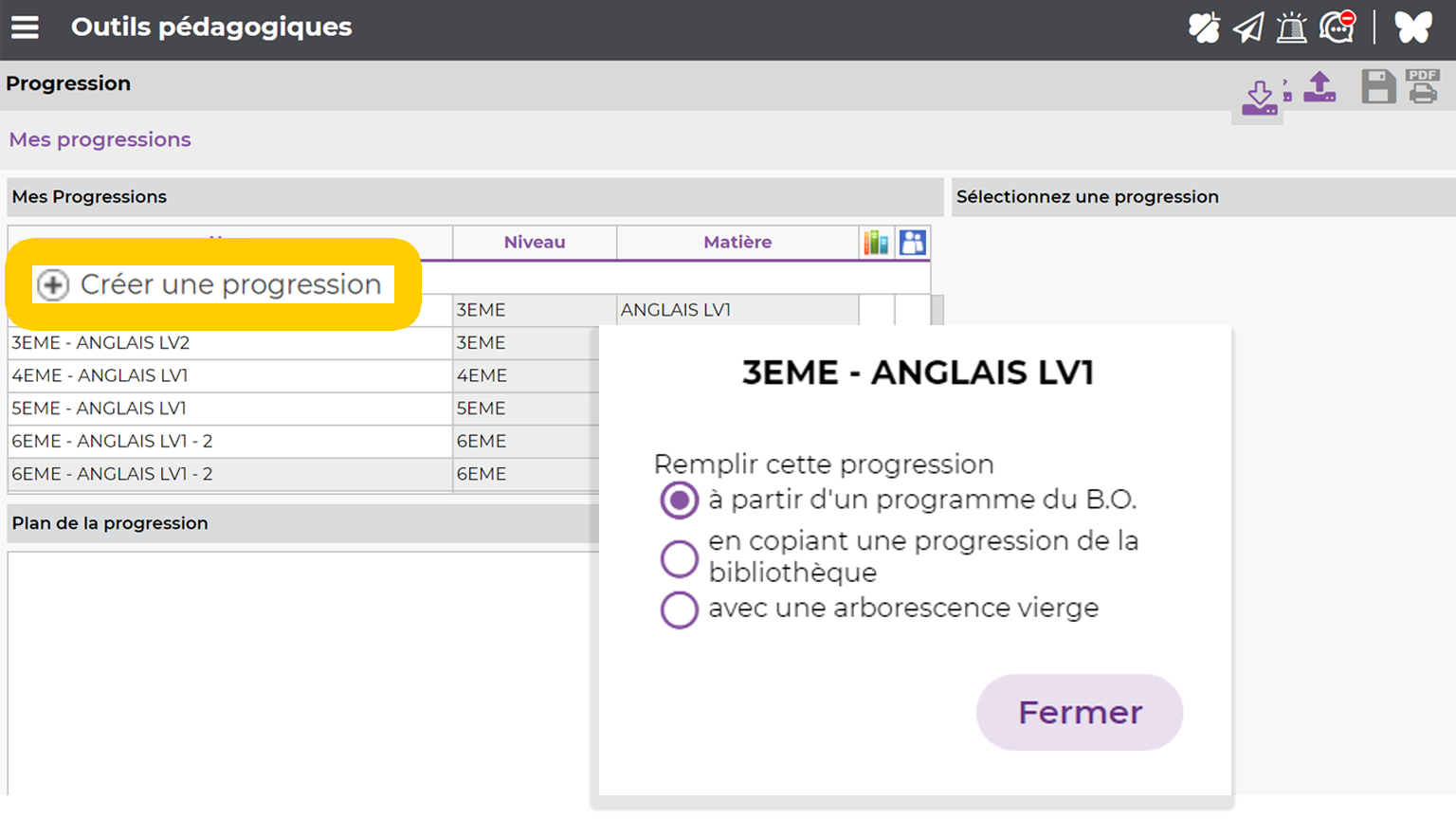 capture cran crer une progression dans PRONOTE