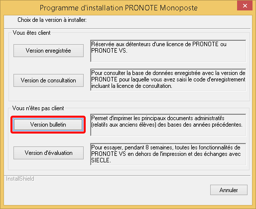 PRONOTE Installation copie d'écran