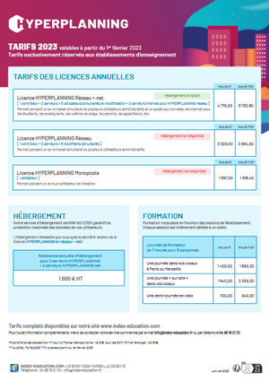 fiche tarifs HYPERPLANNING