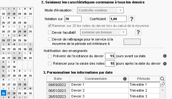 Cration de devoirs en lot par le secrtariat