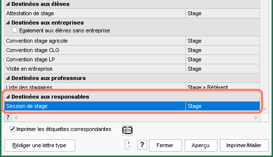 Publipostage aux responsables des stagiaires