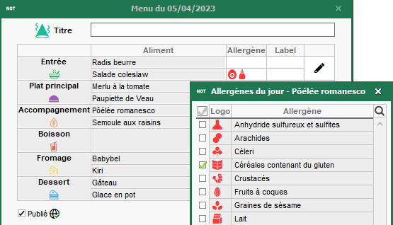 Mention des allergènes sur le menu de la cantine