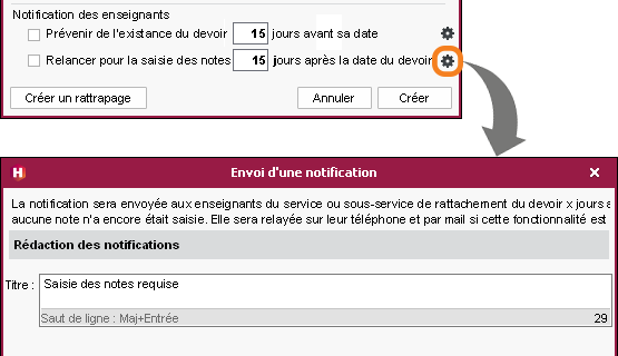 Notification aux enseignants pour les devoirs