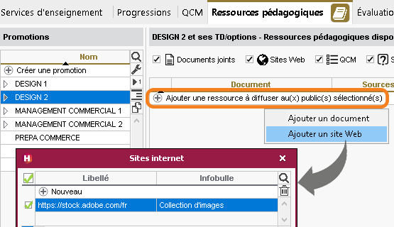 Ajout d'un document / site Web