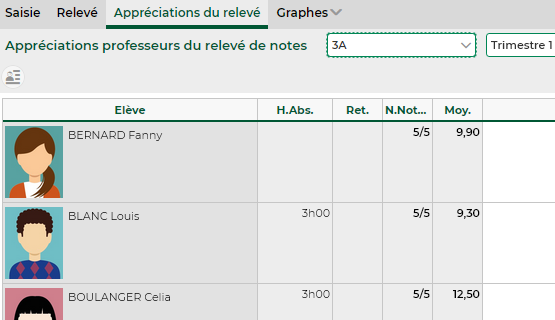 Une saisie des appréciations du relevé plus agréable pour les professeurs