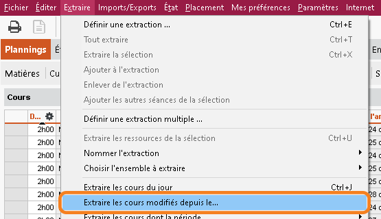 Nouvelle extraction des cours