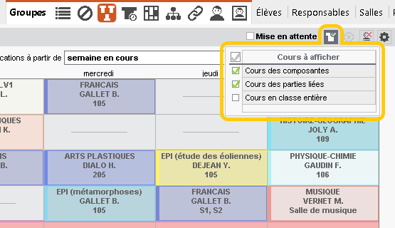 Emploi du temps des groupes