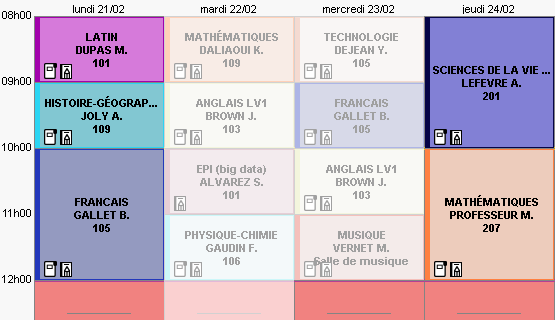 Visualisation des absences sur l'emploi du temps