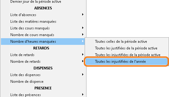 Balise pour le nombre d'heures d'absences injustifies