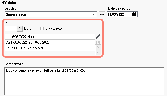 Programmation d'une exclusion