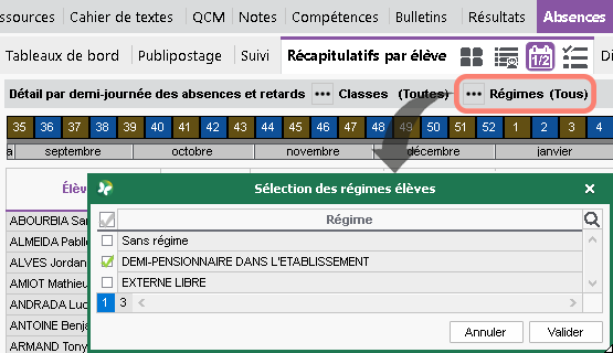 Filtrage des demi-journes d'absence