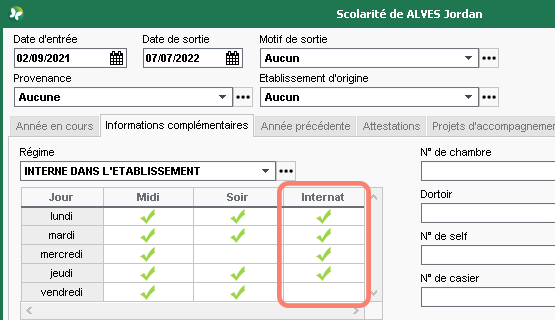 Gestion diffrencie des nuits et des repas