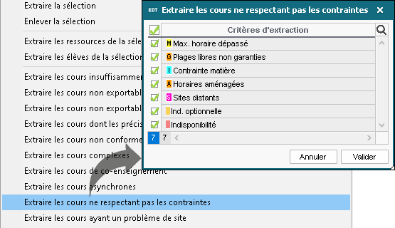 Extraction des cours ne respectant pas une contrainte en particulier