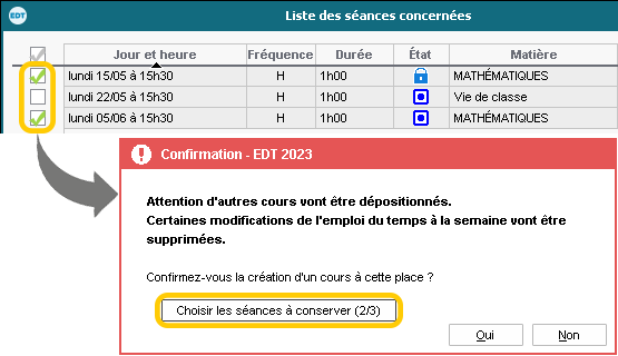 Possibilit de conserver certains amnagements  la semaine lors de modifications ponctuelles sur l'emploi du temps annuel