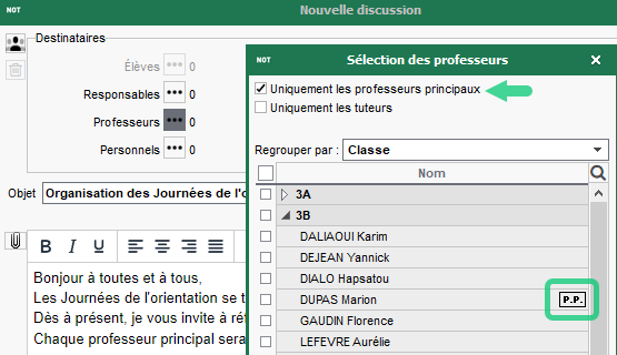 Sélection des professeurs principaux et tuteurs