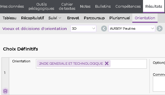 Saisie des orientations