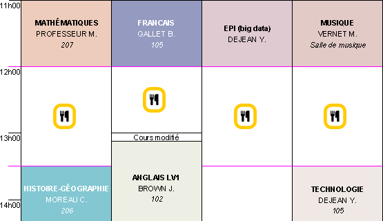 Matrialisation de la demi-pension sur les emplois du temps imprims