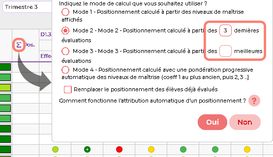 Calcul du niveau de matrise des comptences