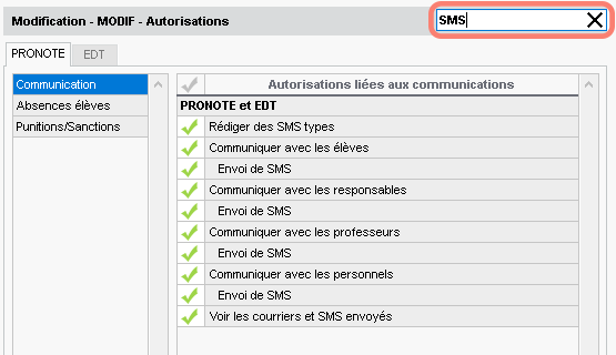 Recherche dans les autorisations des groupes administratifs