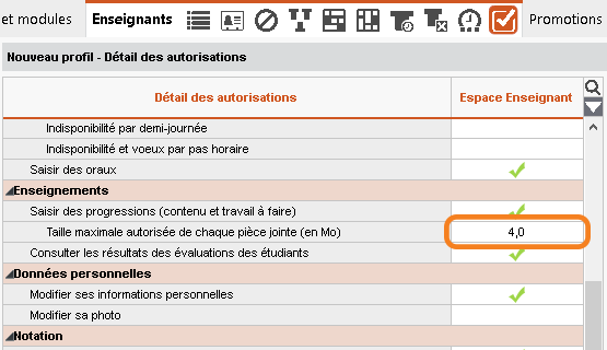 Augmentation de la taille des pices jointes