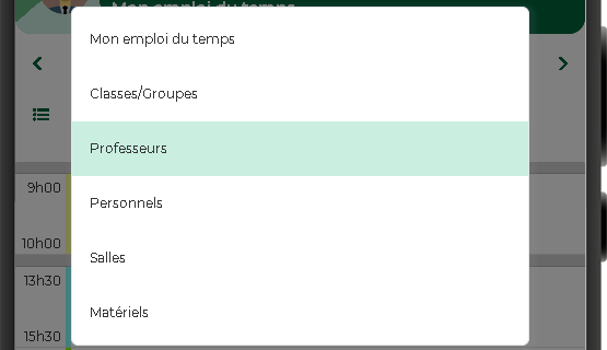 Consultation de tous les emplois du temps depuis l'application mobile