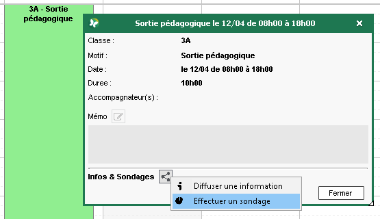 Envoi de sondage depuis une sortie pdagogique planifie