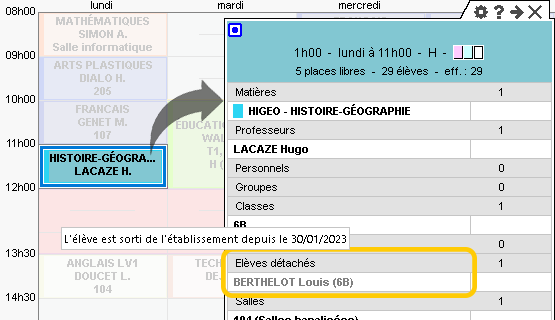 Affichage des lves dtachs sortis de l'tablissement