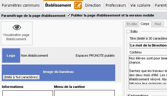 Publication d'une page web tablissement