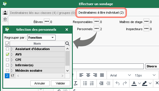 Choix de destinataires individuels dans des sondages anonymes