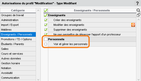 Visibilit de l'onglet Personnels