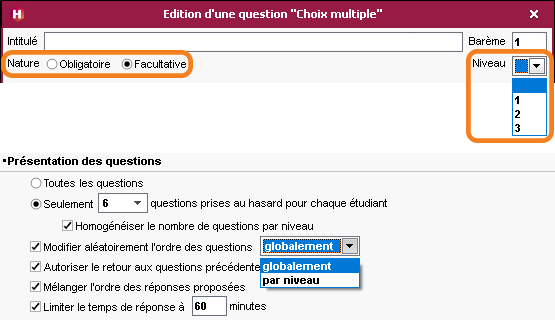 Rpartition des questions d'un QCM