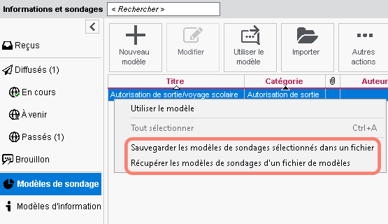 Import / export de modles de sondage