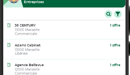 Refonte de la liste des entreprises et des offres de stage
