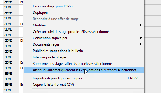 Attribution automatique des conventions de stage