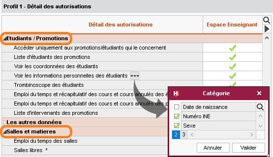 >Rorganisation des droits et restriction d'affichage