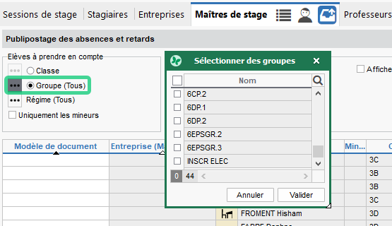 Publipostage des absences par groupe