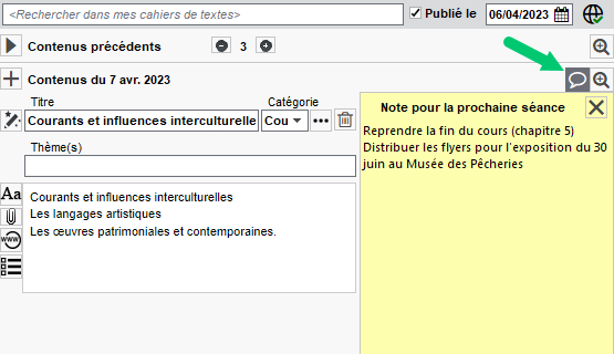 Ajout de notes personnelles dans le cahier de textes