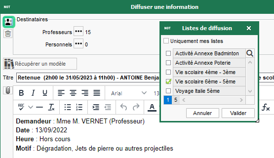 Extension des listes de diffusion au module